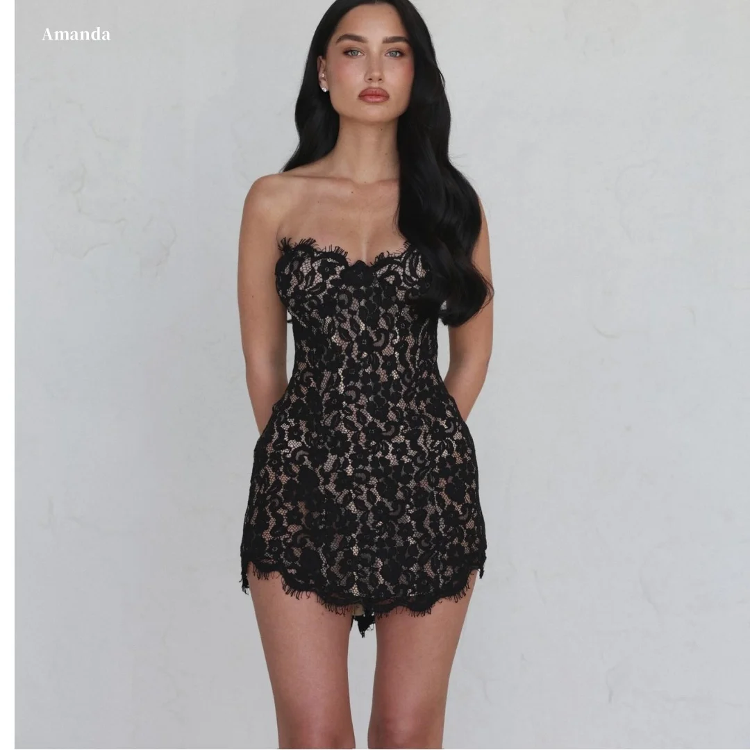 Amanda Customized Black Strapless Sweetheart Lace Corset Short Fitted Mini Bodycon Prom Dress Formal Evening vestidos de noche
Amanda Customized Black Strapless Sweetheart Lace Corset Short Fitted Mini Bodycon Prom Dress Formal Evening vestidos de noche