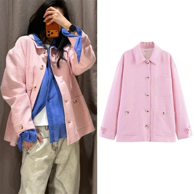 ZHIO Women's Shirt 2026 Summer New Style Pink Plaid Long Sleeve Loose Simple Shirt Casual Fashion Versatile
ZHIO Women's Shirt 2026 Summer New Style Pink Plaid Long Sleeve Loose Simple Shirt Casual Fashion Versatile