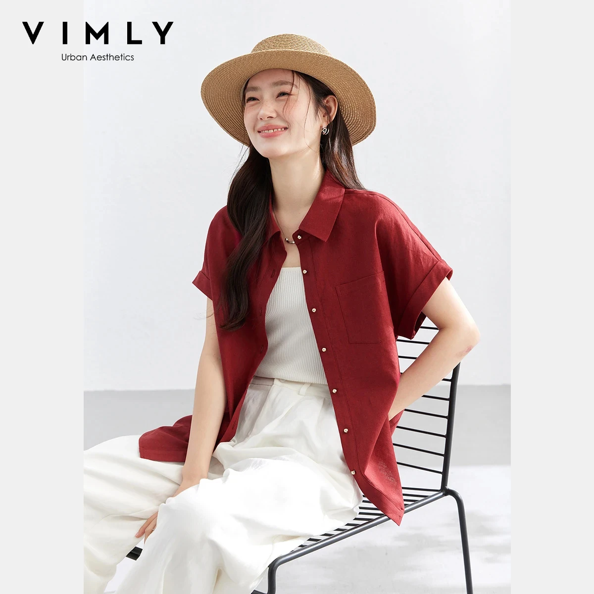 VIMLY Women's Office Minimalist Blouse 2026 Summer New Red Linen Blend Lapel Collar Casual Loose Short Sleeve Shirt Jacket A6225
VIMLY Women's Office Minimalist Blouse 2026 Summer New Red Linen Blend Lapel Collar Casual Loose Short Sleeve Shirt Jacket A6225