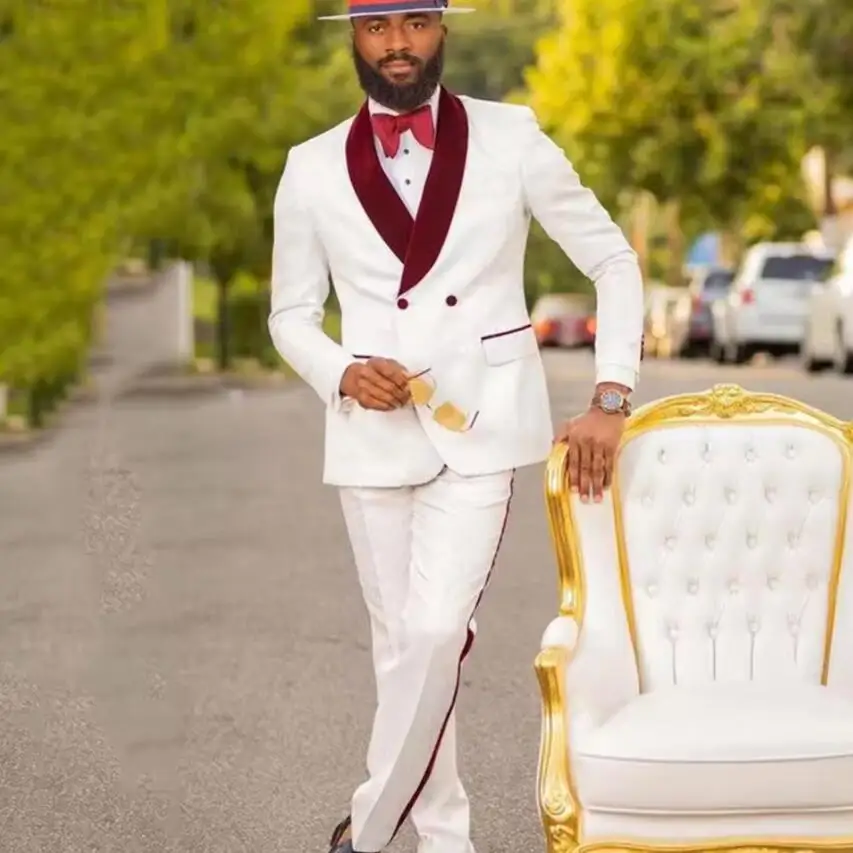 White Luxury Men's Suits Double Breasted 2 Pieces Jacket Pants Blazers Sets Burgundy Shawl Lapel Banquet Business Male Clothing
White Luxury Men's Suits Double Breasted 2 Pieces Jacket Pants Blazers Sets Burgundy Shawl Lapel Banquet Business Male Clothing