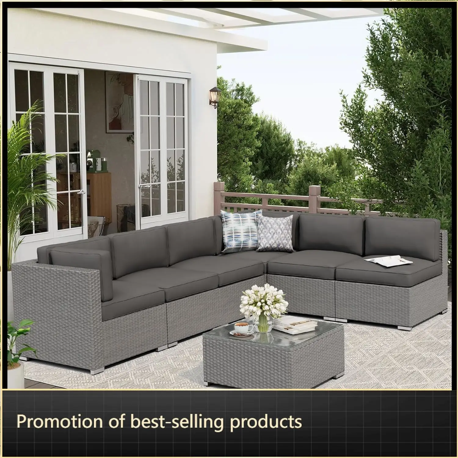 7-Piece Outdoor Grey Rattan Wicker Sectional Conversation Sets Patio Furniture Sofa Set with Cushions and Glass Top Table(Grey)
7-Piece Outdoor Grey Rattan Wicker Sectional Conversation Sets Patio Furniture Sofa Set with Cushions and Glass Top Table(Grey)