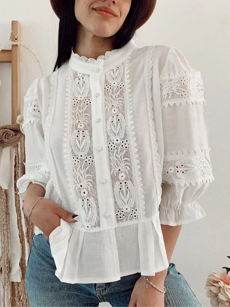 Women's Elegant Solid White Lace Blouses Fashion Chic Sheer Lace Button Down Embroidered Peplum Top 2026 Lady Office Wear Tops
Women's Elegant Solid White Lace Blouses Fashion Chic Sheer Lace Button Down Embroidered Peplum Top 2026 Lady Office Wear Tops