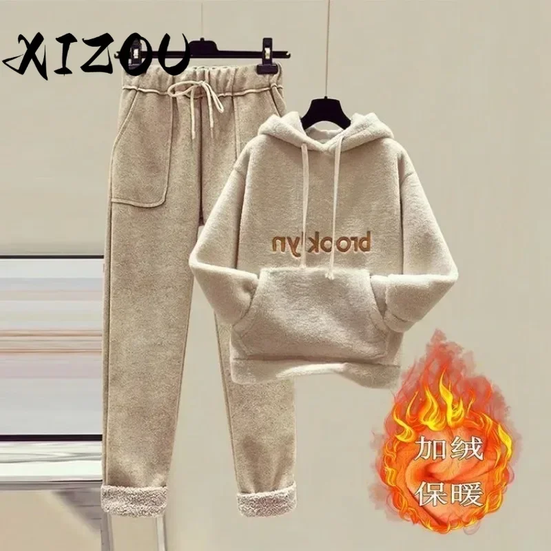 XIZOU Lambwool Hoodies Suit Plush Warm Sweatpants Outfit Winter Thick Sweatshirt Casual Joggers Tracksuit 2 Piece Sets Women
XIZOU Lambwool Hoodies Suit Plush Warm Sweatpants Outfit Winter Thick Sweatshirt Casual Joggers Tracksuit 2 Piece Sets Women
