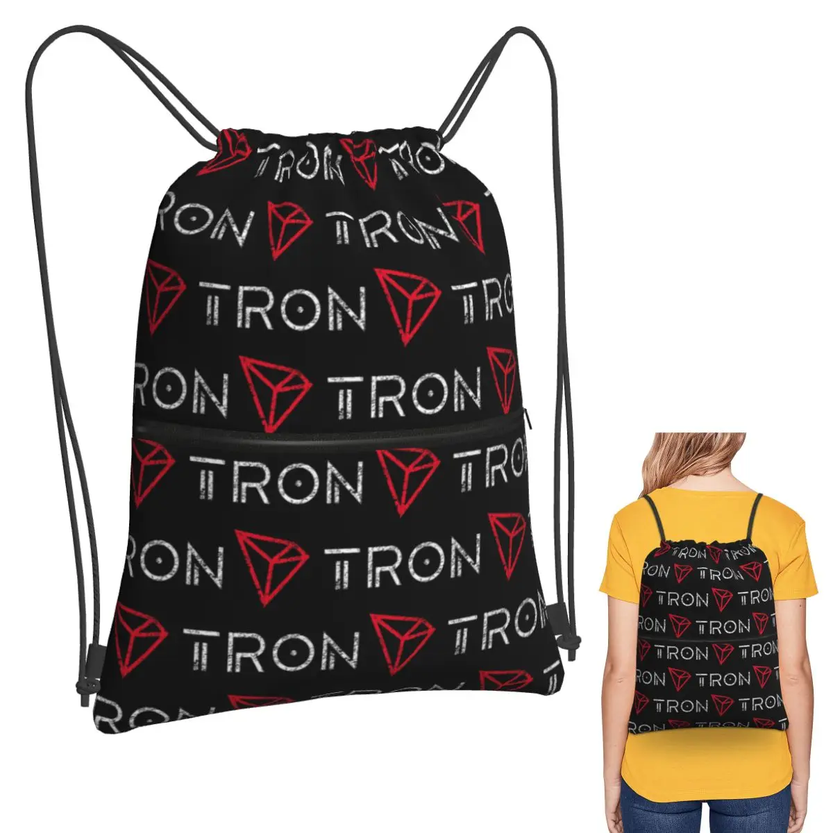 Tron TRX Distressed Crypto Trader Logo Backpacks Multi-function Drawstring Bags Storage Bag Book Bags for Travel Students