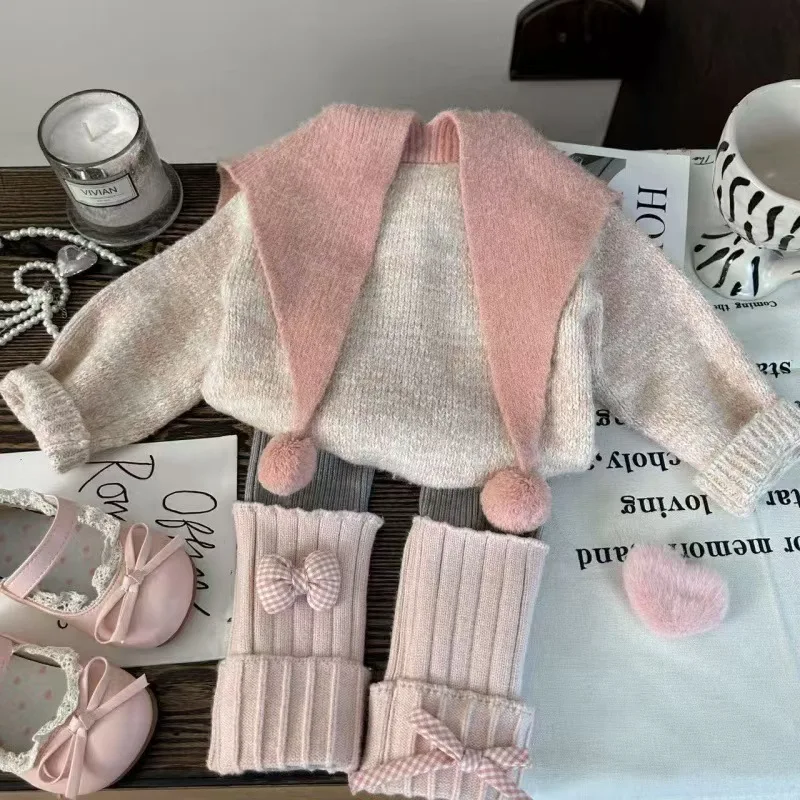 Girls Faionable Two-Piece Set With awl Large Collar Sweater And Bot Long Sve Pure Color Korean Sle for Children 80-130CM
Girls Faionable Two-Piece Set With awl Large Collar Sweater And Bot Long Sve Pure Color Korean Sle for Children 80-130CM