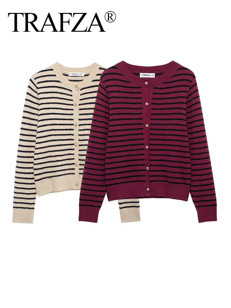 TRAFZA Women's Spring Casual Tops O-Neck Stripe Single Breasted Long Sleeve Cardigans Women Elegant Knitting Sweaters Coats
TRAFZA Women's Spring Casual Tops O-Neck Stripe Single Breasted Long Sleeve Cardigans Women Elegant Knitting Sweaters Coats