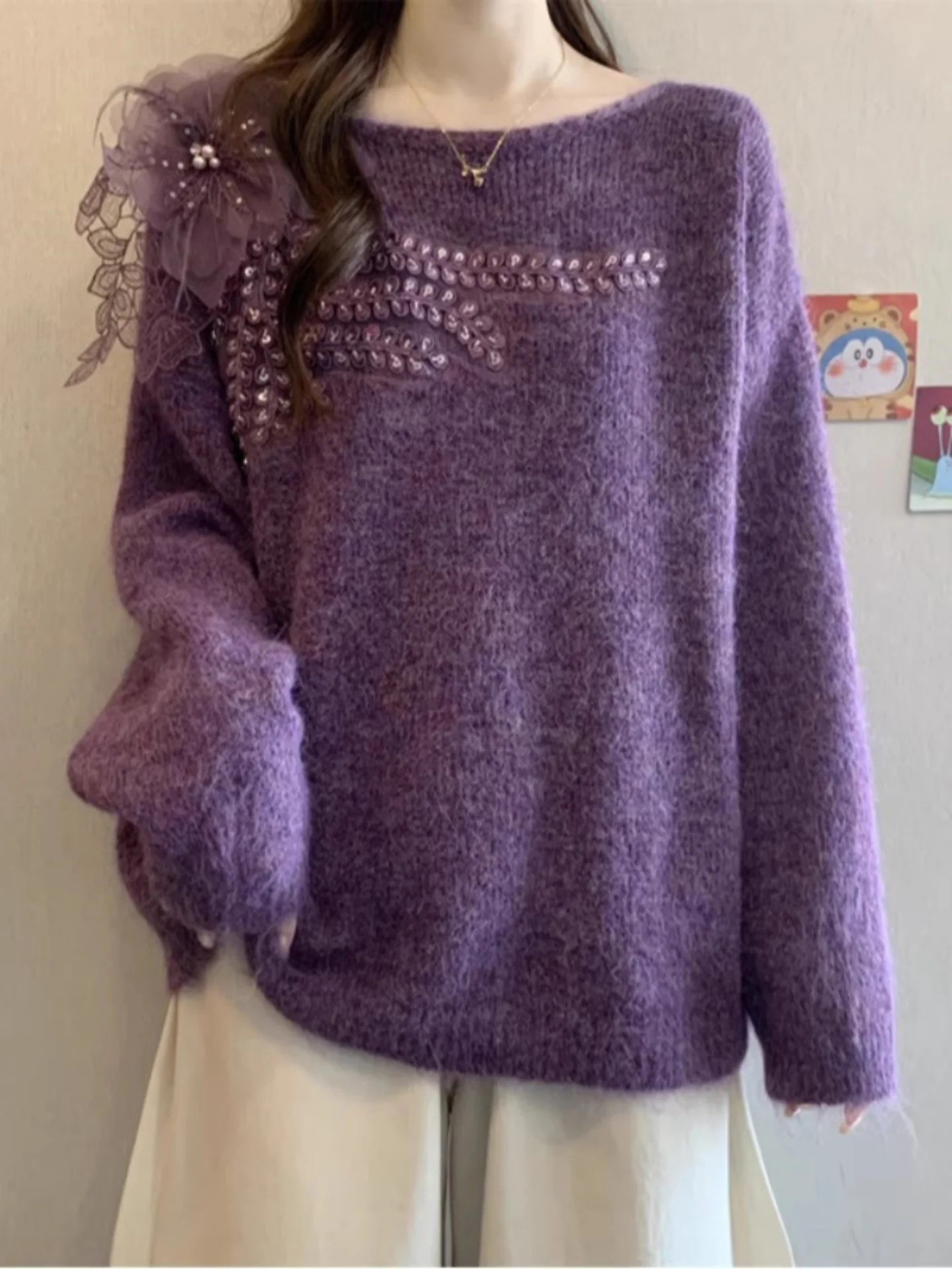 Ele Свободный женский фиолетовый свитер, удобный зимний вязаный топ Lazy Sle, большие размеры, уникальный красивый дизайн, повседневная одежда
Ele Свободный женский фиолетовый свитер, удобный зимний вязаный топ Lazy Sle, большие размеры, уникальный красивый дизайн, повседневная одежда