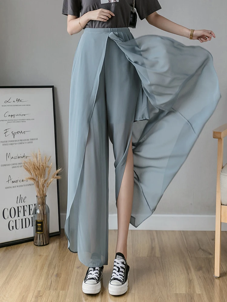 Designer Double Chiffon Layers Split Skirts Pants Women Lady Mujer Culottes Pleated Loose Fit Summer Chic Korea Fashion Trouser
Designer Double Chiffon Layers Split Skirts Pants Women Lady Mujer Culottes Pleated Loose Fit Summer Chic Korea Fashion Trouser