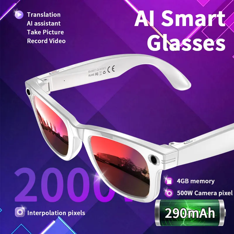 AI 5 Million Pixels Smart Glasses Recording Videos Photo Recognition Answer Translation 290mAh IP66 Waterproof Bluetooth Glasses
AI 5 Million Pixels Smart Glasses Recording Videos Photo Recognition Answer Translation 290mAh IP66 Waterproof Bluetooth Glasses