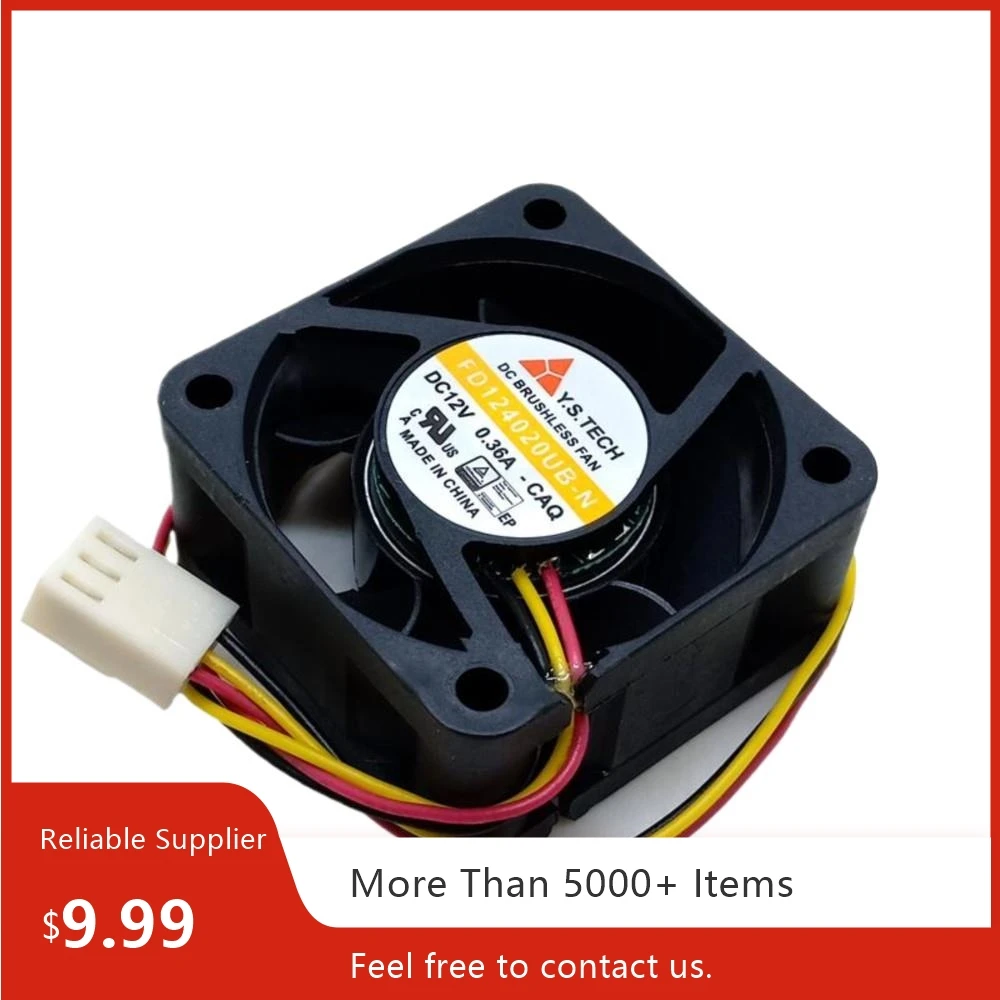 40mm 12V Dual Ball Bearing Cooling Fan, for Y.S. Tech FD124020UB-N, 10000 RPM, 3-Wire with Speed Measurement
40mm 12V Dual Ball Bearing Cooling Fan, for Y.S. Tech FD124020UB-N, 10000 RPM, 3-Wire with Speed Measurement