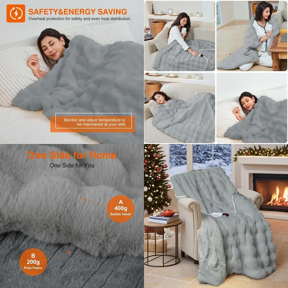6-Level Adjustable Electric Throw Blanket, 4-Hour Auto-Off, 50x60 Faux Rabbit Fur, Bubble Washable, Overheat Protection, ETL Cer
6-Level Adjustable Electric Throw Blanket, 4-Hour Auto-Off, 50x60 Faux Rabbit Fur, Bubble Washable, Overheat Protection, ETL Cer
