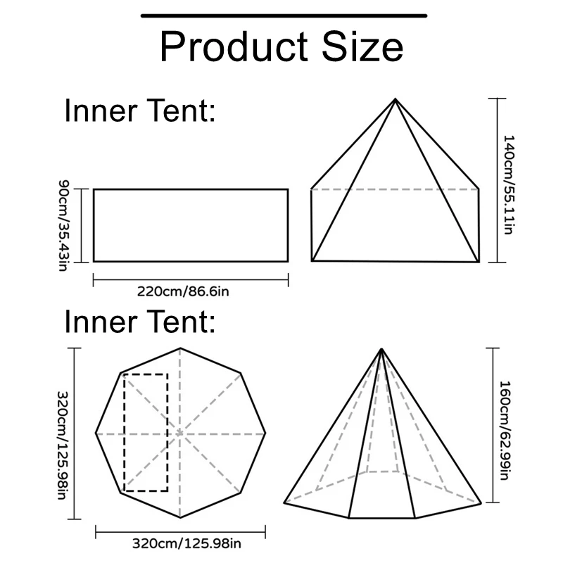 Pyramid Single Tent Outdoor Tent with Chimney Portable Waterproof Double Layer Camping Equipment Shelte
Pyramid Single Tent Outdoor Tent with Chimney Portable Waterproof Double Layer Camping Equipment Shelte