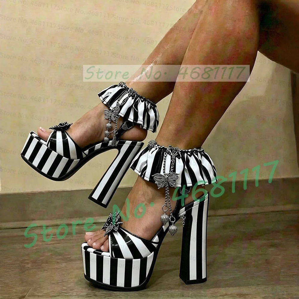 Black White Striped Platform Lolita Sandals Women Lovely Ruffle Trim Slingback Sandals Summer Fashion Ladies Party Chunky Shoes
Black White Striped Platform Lolita Sandals Women Lovely Ruffle Trim Slingback Sandals Summer Fashion Ladies Party Chunky Shoes