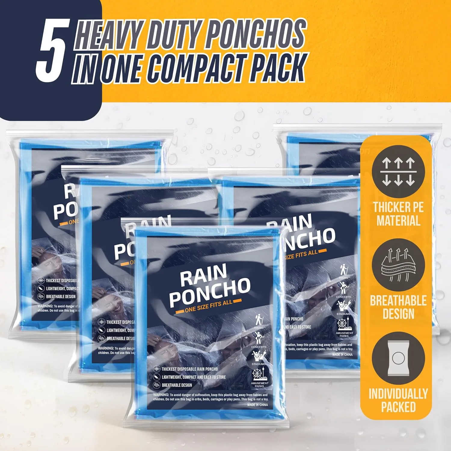 5Pcs Disposable Rain Ponchos for Adults, Clear Poncho with Hood, Emergency raincoats for Hiking, Camping, Travel
5Pcs Disposable Rain Ponchos for Adults, Clear Poncho with Hood, Emergency raincoats for Hiking, Camping, Travel