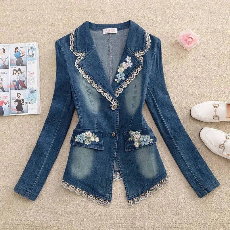 Women's Denim Jacket 2025 Spring Autumn Suit Collar Embroidered Lady Outerwear Korean Version Temperament Ladies Cowboy Coat
Women's Denim Jacket 2025 Spring Autumn Suit Collar Embroidered Lady Outerwear Korean Version Temperament Ladies Cowboy Coat