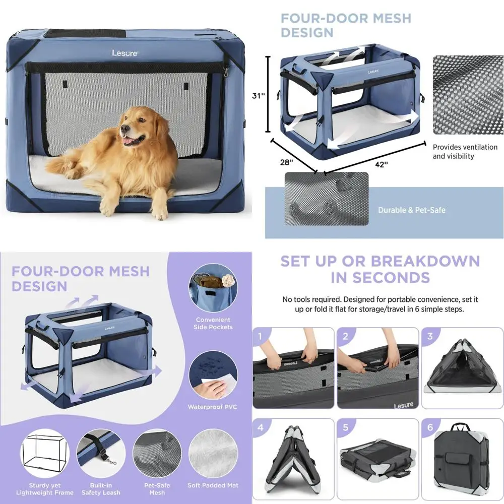 Portable Extra Large Dog Crate - Collapsible Travel Kennel with Four Doors and Mesh Windows, Suitable for Indoor and Outdoor Use
Portable Extra Large Dog Crate - Collapsible Travel Kennel with Four Doors and Mesh Windows, Suitable for Indoor and Outdoor Use