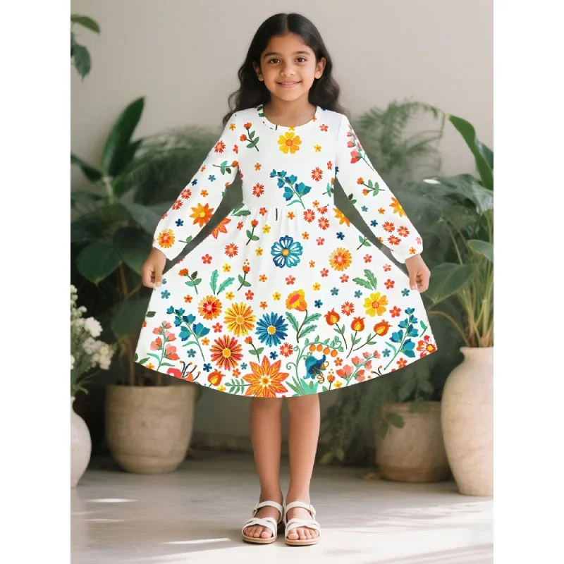 2025 Girls' Long Sleeve Colorful Floral Printed Dress White Sweet Forest Style Kids Waist-Cinching Princess Dress
2025 Girls' Long Sleeve Colorful Floral Printed Dress White Sweet Forest Style Kids Waist-Cinching Princess Dress