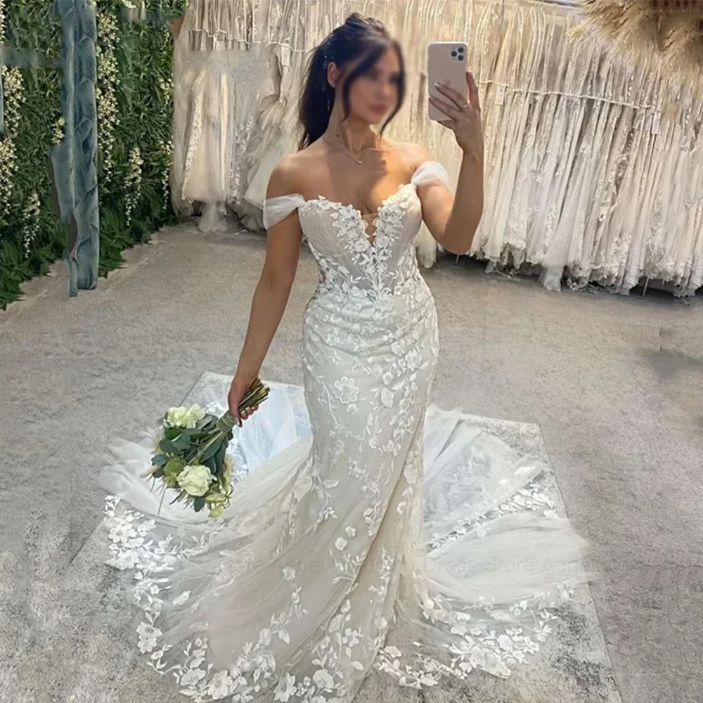 Appliques Elegant Off Shoulder Wedding Dress Sweep Train Princess Mermaid Sweetheart Exquisite Bridal Gowns Customized
Appliques Elegant Off Shoulder Wedding Dress Sweep Train Princess Mermaid Sweetheart Exquisite Bridal Gowns Customized