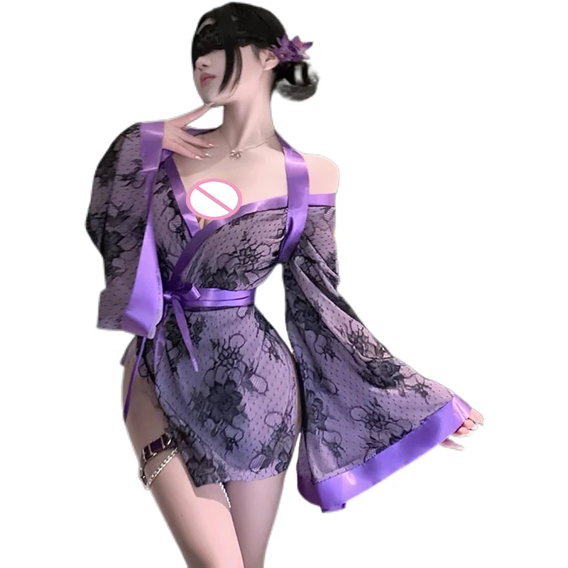 New Sexy Japanese Purple Print Kimono Temptation Sexy Belted Short Robe Nightdress Backless Hollow Out Woman Home Nightshirt
New Sexy Japanese Purple Print Kimono Temptation Sexy Belted Short Robe Nightdress Backless Hollow Out Woman Home Nightshirt