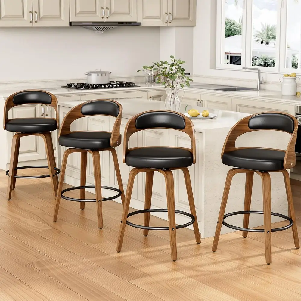 Swivel Bar Stools Set of 4, 26 Counter Height Bentwood Barstool, MidCentury Modern PU Leather holstered Bar Chair with Back a
Swivel Bar Stools Set of 4, 26 Counter Height Bentwood Barstool, MidCentury Modern PU Leather holstered Bar Chair with Back a