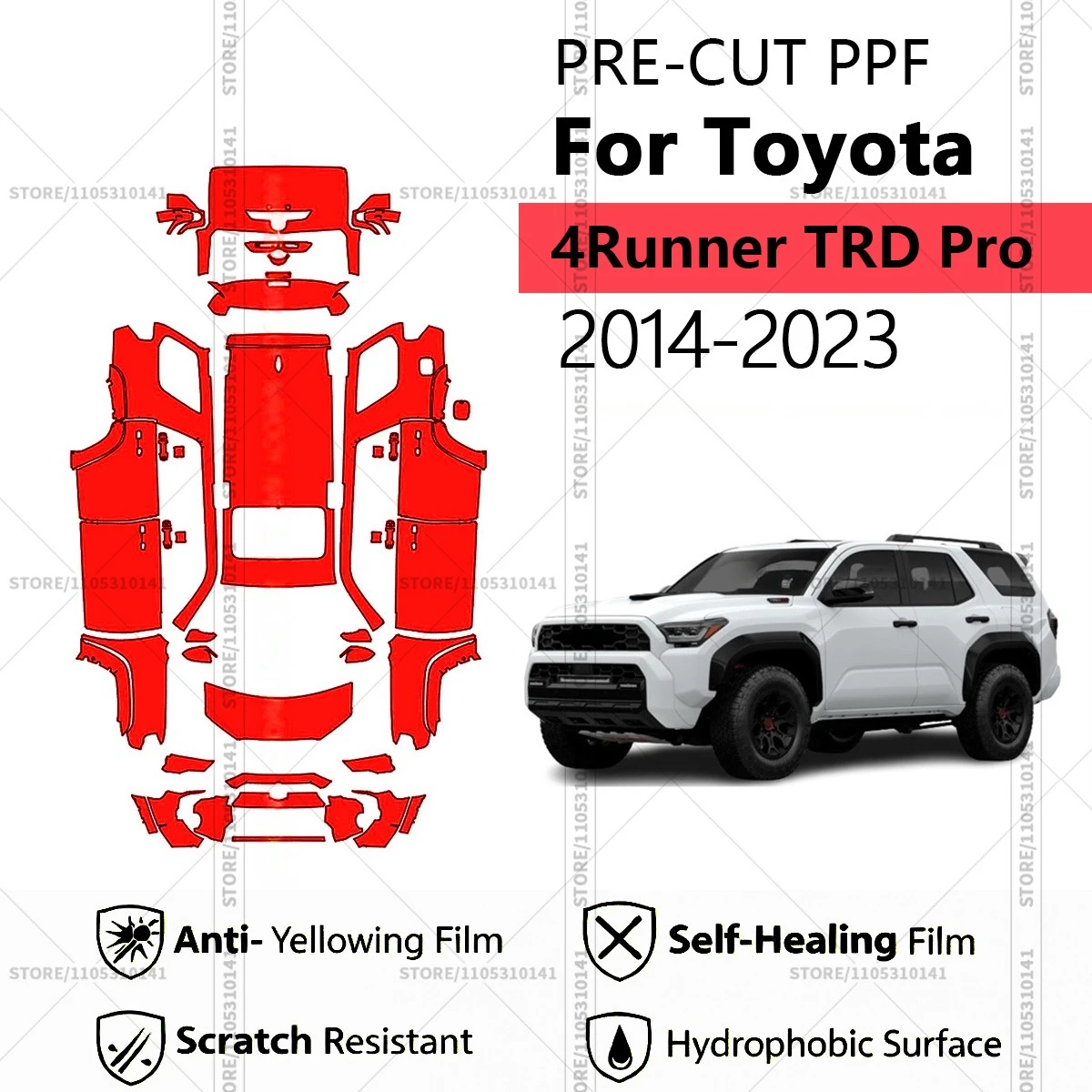 Pre-Cut Paint Protection Film PPF Transparent Car Film Professional Automotive PPF For Toyota 4Runner TRD Pro 2014-2023
Pre-Cut Paint Protection Film PPF Transparent Car Film Professional Automotive PPF For Toyota 4Runner TRD Pro 2014-2023
