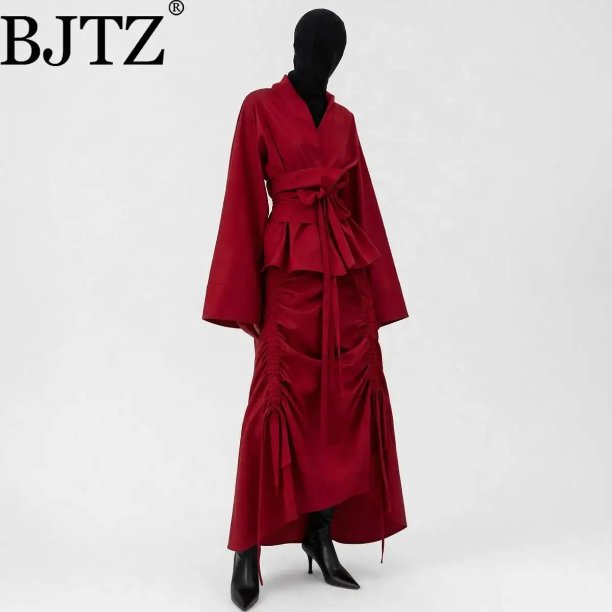 BJTZ 2026 Spring Summer Women Solid Two Piece Set Ruched Drawstring Maxi Skirt Tie Waist Kimono Top Elegant Casual Daily Outfit
BJTZ 2026 Spring Summer Women Solid Two Piece Set Ruched Drawstring Maxi Skirt Tie Waist Kimono Top Elegant Casual Daily Outfit