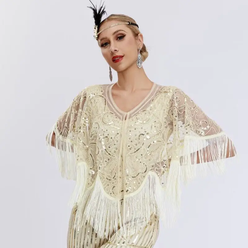 Women 1920s Flapper Fringe Shawl Beaded Sequin Cape Vintage Mesh Scarf Cover Up for Gatsby Party Dress
Women 1920s Flapper Fringe Shawl Beaded Sequin Cape Vintage Mesh Scarf Cover Up for Gatsby Party Dress