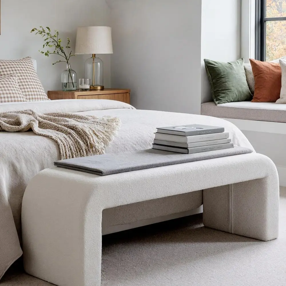 50 Upholstered Ottoman Bench with Boucle Fabric, Ideal for Entryway, Bedroom, Living Room, and Hallway in White
50 Upholstered Ottoman Bench with Boucle Fabric, Ideal for Entryway, Bedroom, Living Room, and Hallway in White