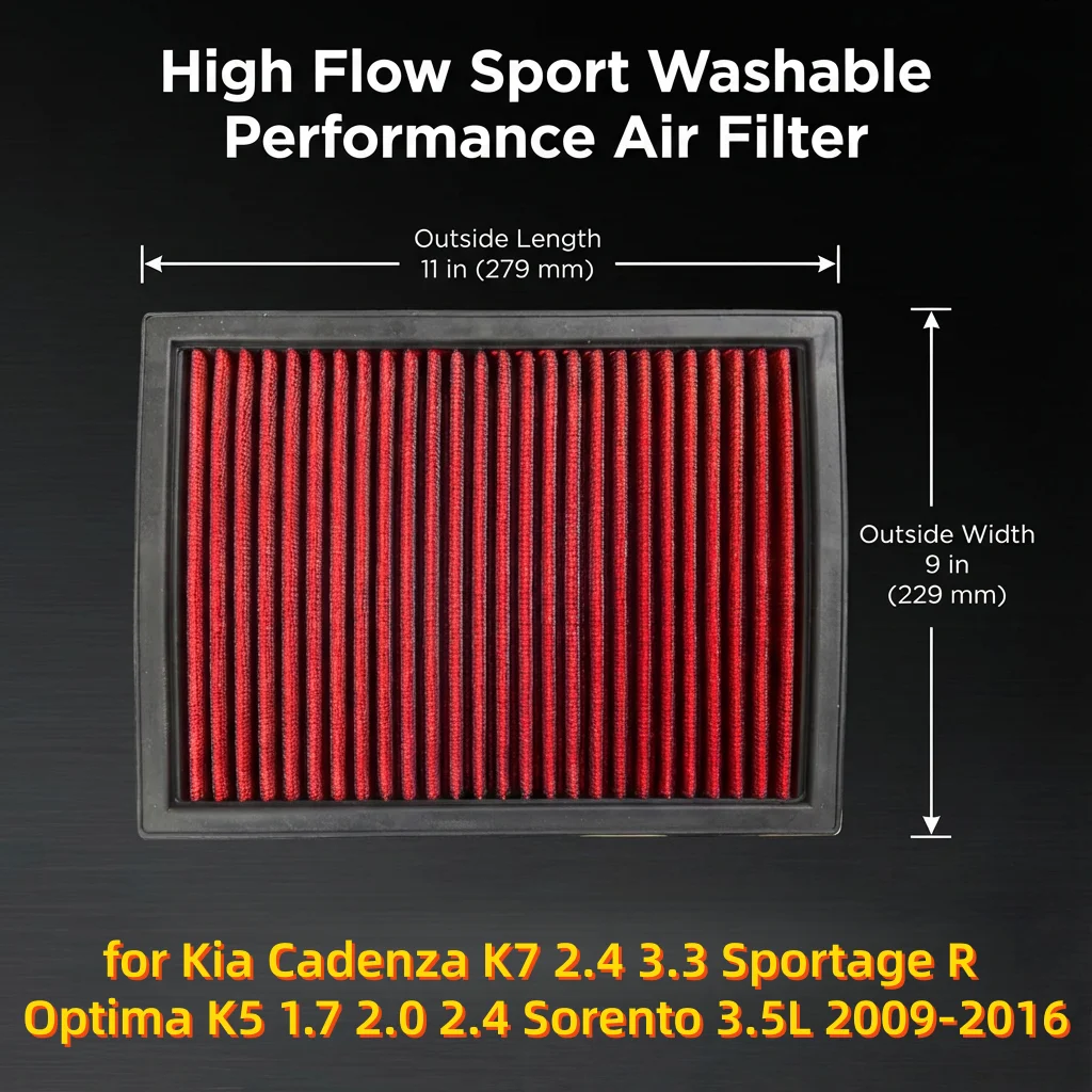 Высокопроизводительный спортивный моющийся воздушный фильтр 33-2448 для Kia Cadenza K7 2.4 3.3, Sportage R, Optima K5 1.7 2.0 2.4, Sorento 3.5L 2009-2016
Высокопроизводительный спортивный моющийся воздушный фильтр 33-2448 для Kia Cadenza K7 2.4 3.3, Sportage R, Optima K5 1.7 2.0 2.4, Sorento 3.5L 2009-2016