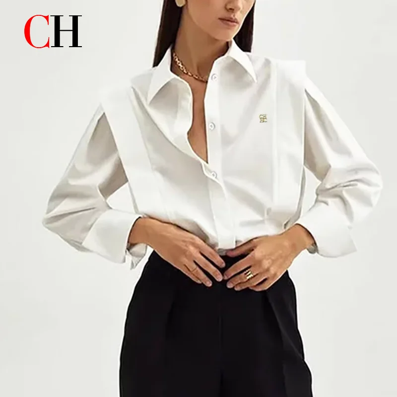 CH Structured Single Shoulder Office Shirt Women's CH Logo Embroidered Shirt Long Sleeved Fashionable Button High-quality Top
CH Structured Single Shoulder Office Shirt Women's CH Logo Embroidered Shirt Long Sleeved Fashionable Button High-quality Top