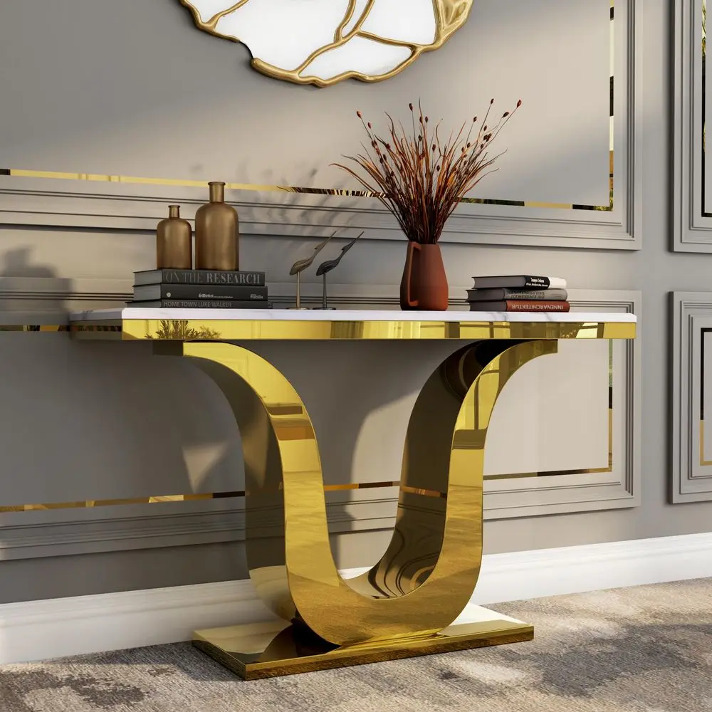 Console Table, White and Gold Living Room Sofa Table, 50 Rectangle Console Table for Entryway, Living Room, Office, Foyer, Fron
Console Table, White and Gold Living Room Sofa Table, 50 Rectangle Console Table for Entryway, Living Room, Office, Foyer, Fron