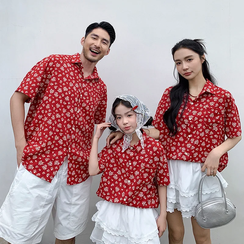 Red Floral Family Matching Shirts Luxury Stylish Mom Dad Kids Beach Vacation 3 People Holiday Photoshoot Trendy Summer Outfits
Red Floral Family Matching Shirts Luxury Stylish Mom Dad Kids Beach Vacation 3 People Holiday Photoshoot Trendy Summer Outfits