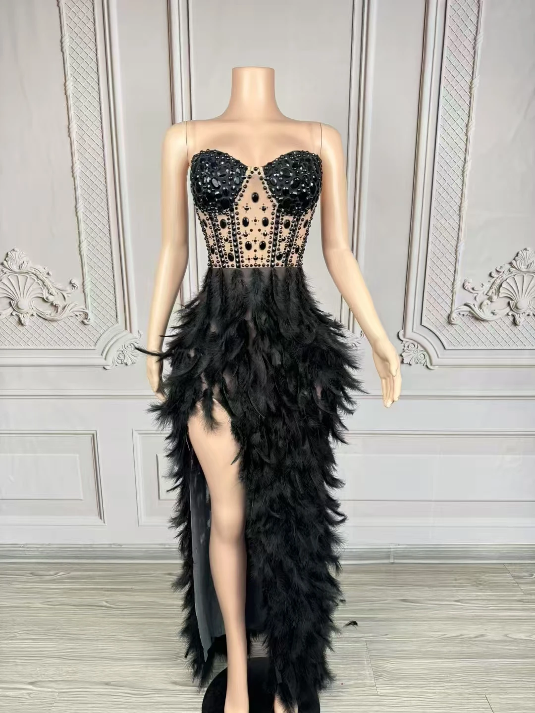 Party Glitter Beading Feather PinkDress Women Sexy Strapless Mesh TransparentPerformance Singer Costume Stage Wear D248
Party Glitter Beading Feather PinkDress Women Sexy Strapless Mesh TransparentPerformance Singer Costume Stage Wear D248