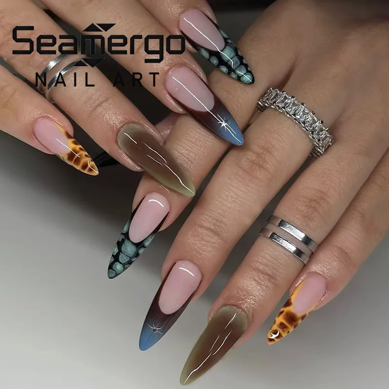 24PCS Y2k Long Stiletto Press on Nails Retro Tortoiseshell Snake Print Fake Nails Gradient Brown Blue French Tip Acrylic Nails
24PCS Y2k Long Stiletto Press on Nails Retro Tortoiseshell Snake Print Fake Nails Gradient Brown Blue French Tip Acrylic Nails