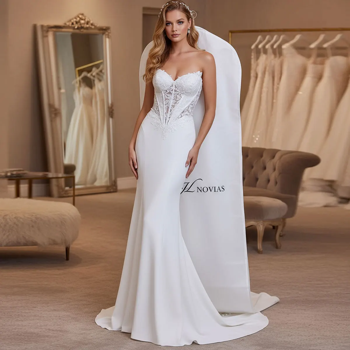 Romantic Lace Appliques Mermaid V Neck Wedding Dresses 2025 Strapless Sheath Satin Bridal Party Gown For Bride Vestidos Novia
Romantic Lace Appliques Mermaid V Neck Wedding Dresses 2025 Strapless Sheath Satin Bridal Party Gown For Bride Vestidos Novia