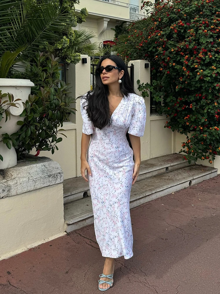 Elegant Floral Print Dress for Women Short Sleeves Chiffon V-neck Long Dresses Beach Holiday High street Party Formal Status New
Elegant Floral Print Dress for Women Short Sleeves Chiffon V-neck Long Dresses Beach Holiday High street Party Formal Status New