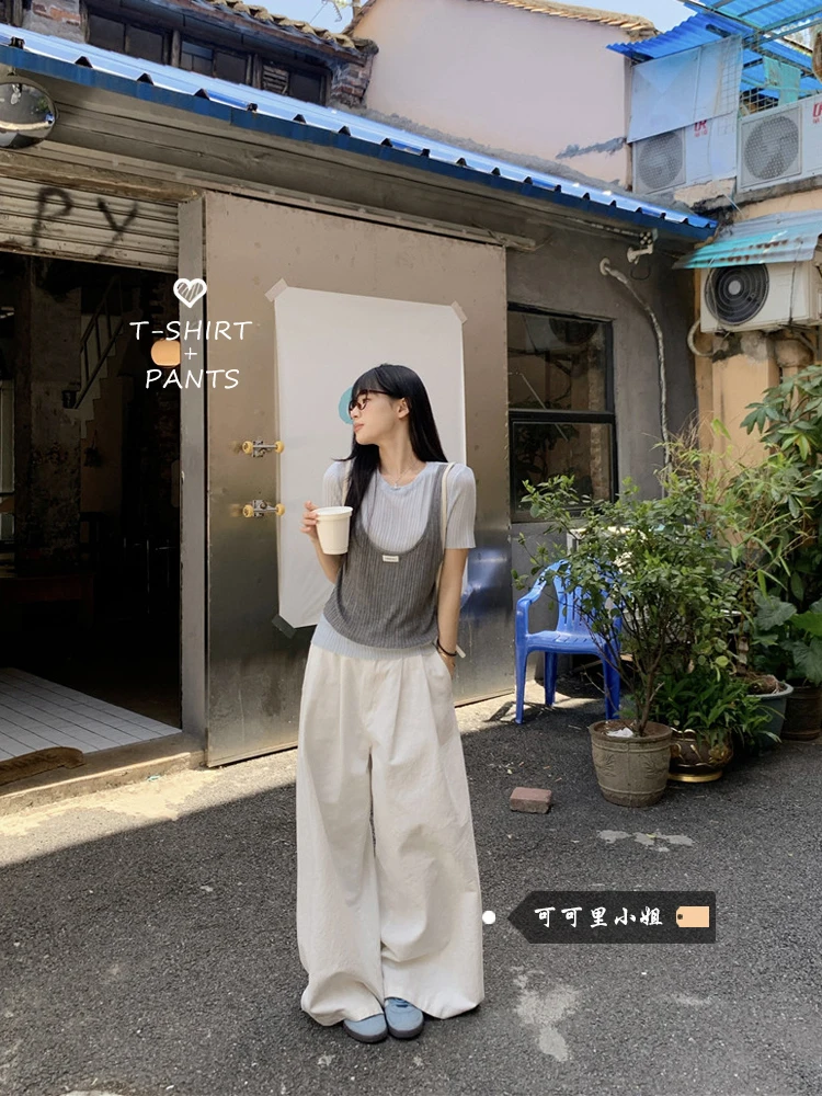 Loose Feel Short Sleeve T-Shirt High Waist Wide Leg Floor Length Pants Women's Fashion Set Summer New Style Casual Outfit
Loose Feel Short Sleeve T-Shirt High Waist Wide Leg Floor Length Pants Women's Fashion Set Summer New Style Casual Outfit