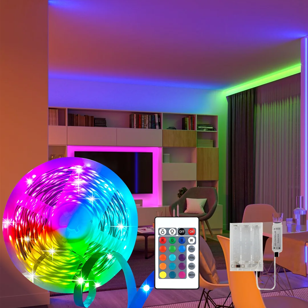24 Key Remote 3535 RGB LED Strip, Battery Operated, No Batteries Included
24 Key Remote 3535 RGB LED Strip, Battery Operated, No Batteries Included
