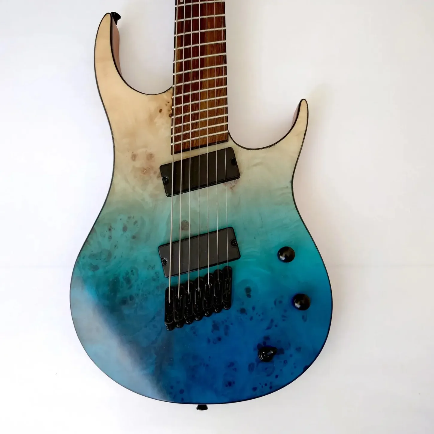 7 String Fanned Fret Electric Guitar Hand Made Quilt Maple Top Body Neck Set Replacement Guitar Parts Upgrade Kit