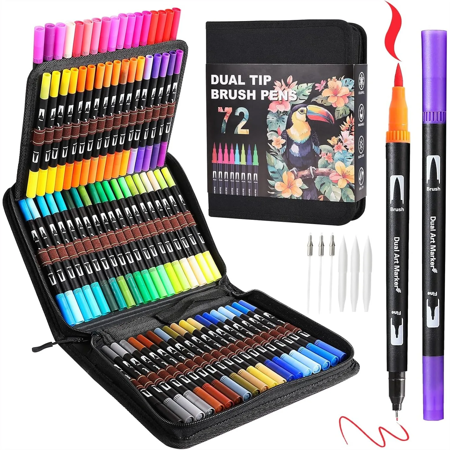 Dual Tip Art Markers Set with Brush and Fine Nib for Adult Coloring, Calligraphy, and Drawing - 72 Colors Professional Kit
Dual Tip Art Markers Set with Brush and Fine Nib for Adult Coloring, Calligraphy, and Drawing - 72 Colors Professional Kit