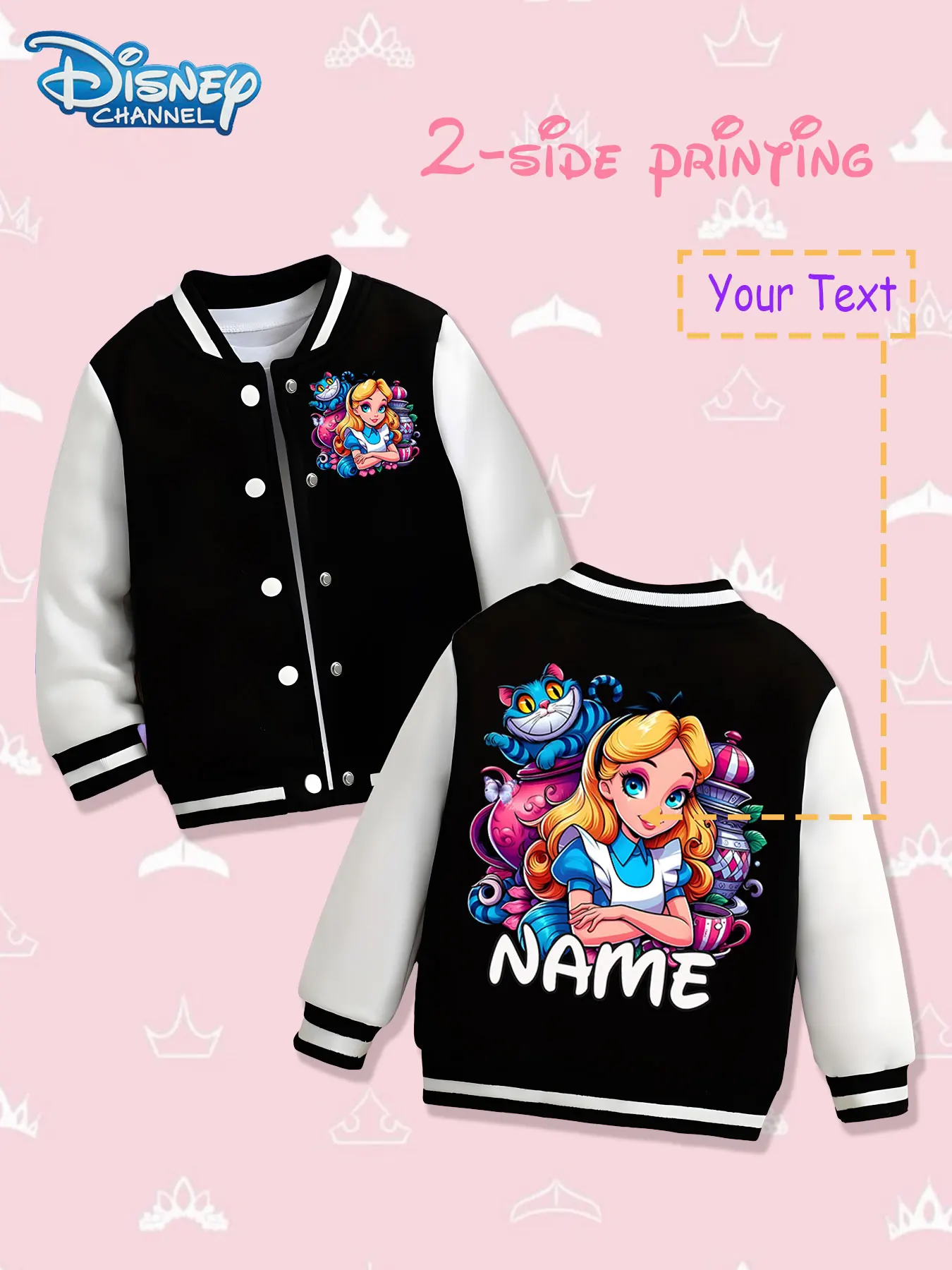 MINISO Disney Alice Fantasy Children's Baseball Jacket - Double-sided display of Alice and the Cheshire Cat fantasy scene, color
MINISO Disney Alice Fantasy Children's Baseball Jacket - Double-sided display of Alice and the Cheshire Cat fantasy scene, color