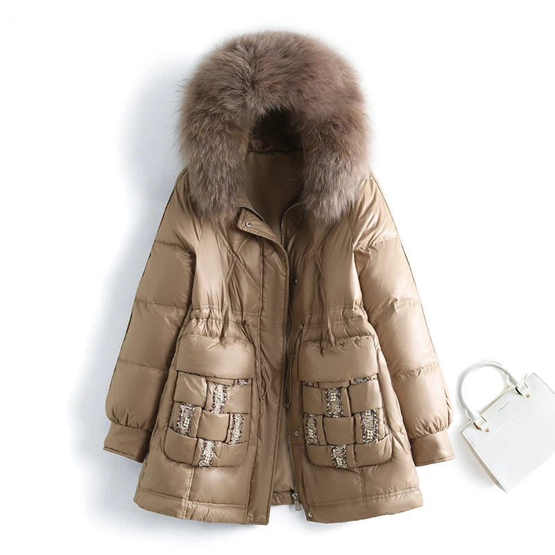Winter Women Hooded Down Jackets Real Fur Collar Midi Coats Korean Slim Warm Thick Parkas Female Overcoat New Fashion
Winter Women Hooded Down Jackets Real Fur Collar Midi Coats Korean Slim Warm Thick Parkas Female Overcoat New Fashion