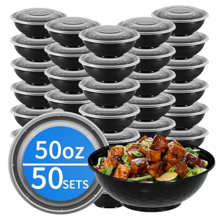 Meal Prep Bowls Containers, 50 Sets 50oz 100-Piece Plastic Bowls with Lids for Soup Salad, Disposable To Go Food Storage Contai
Meal Prep Bowls Containers, 50 Sets 50oz 100-Piece Plastic Bowls with Lids for Soup Salad, Disposable To Go Food Storage Contai