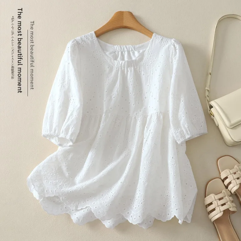 Summer New plus Size Women's Cotton Linen Short Sleeve T-Shirt Embroidered Doll Base Shirt Breathable Comfortable Artistic Style
Summer New plus Size Women's Cotton Linen Short Sleeve T-Shirt Embroidered Doll Base Shirt Breathable Comfortable Artistic Style