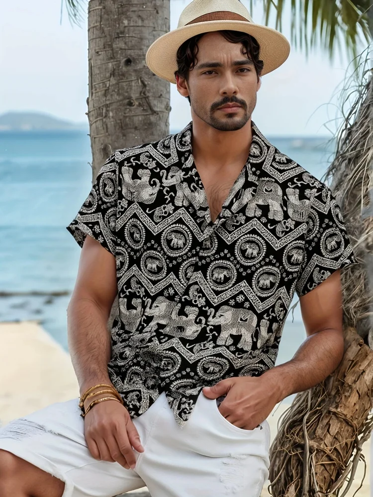 2025 Summer Men's Short-sleeved Shirt Retro Elephant Pattern Printed Single-breasted Shirt Urban Street Fashion Clothing
2025 Summer Men's Short-sleeved Shirt Retro Elephant Pattern Printed Single-breasted Shirt Urban Street Fashion Clothing