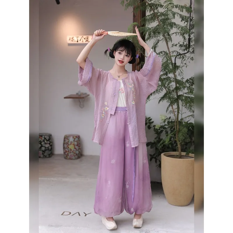 Summer Thin Embroidery Round Neck Shirt Camisole Lantern Pants Chinese Style Set
Summer Thin Embroidery Round Neck Shirt Camisole Lantern Pants Chinese Style Set
