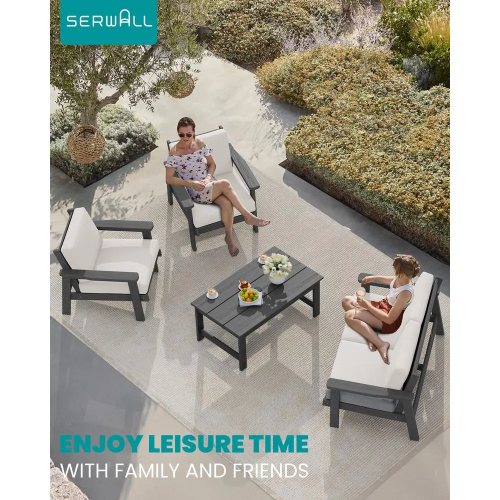 HDPE Outdoor Furniture Set 4, All Weather WoodLike Outdoor Sofa Sectional Couch, Grey Patio Furniture Set with Khaki Cushions
HDPE Outdoor Furniture Set 4, All Weather WoodLike Outdoor Sofa Sectional Couch, Grey Patio Furniture Set with Khaki Cushions