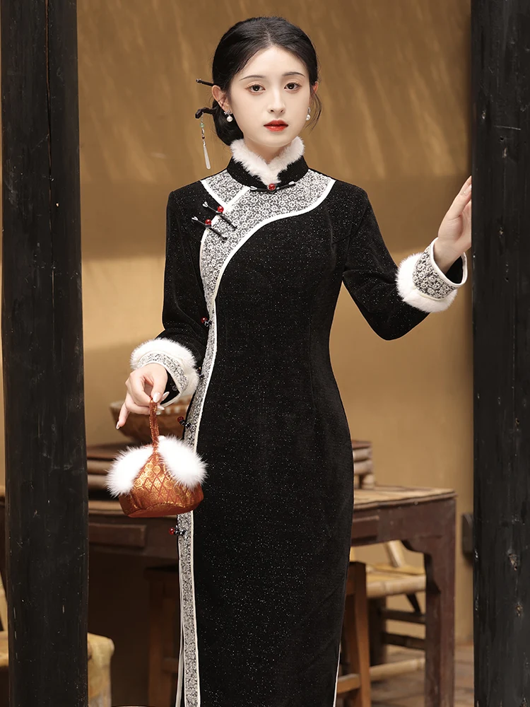 Thiened Winter New Sle Long Sve Chinese Dr Bla New Year's Flag Robe Traditional Retro Design Daily Wear Ele
Thiened Winter New Sle Long Sve Chinese Dr Bla New Year's Flag Robe Traditional Retro Design Daily Wear Ele