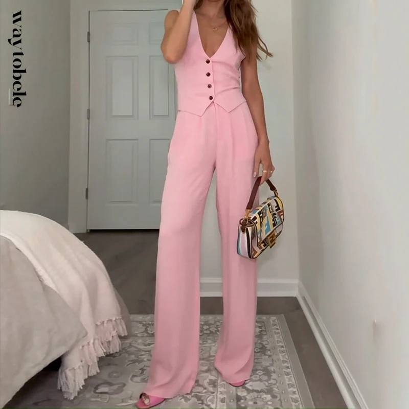 Waytobele Women Two Piece Set Casual Solid V Neck Sleeveless Slim Nipped Waist Button Top Loose Straight Pants Sets Streetwear
Waytobele Women Two Piece Set Casual Solid V Neck Sleeveless Slim Nipped Waist Button Top Loose Straight Pants Sets Streetwear