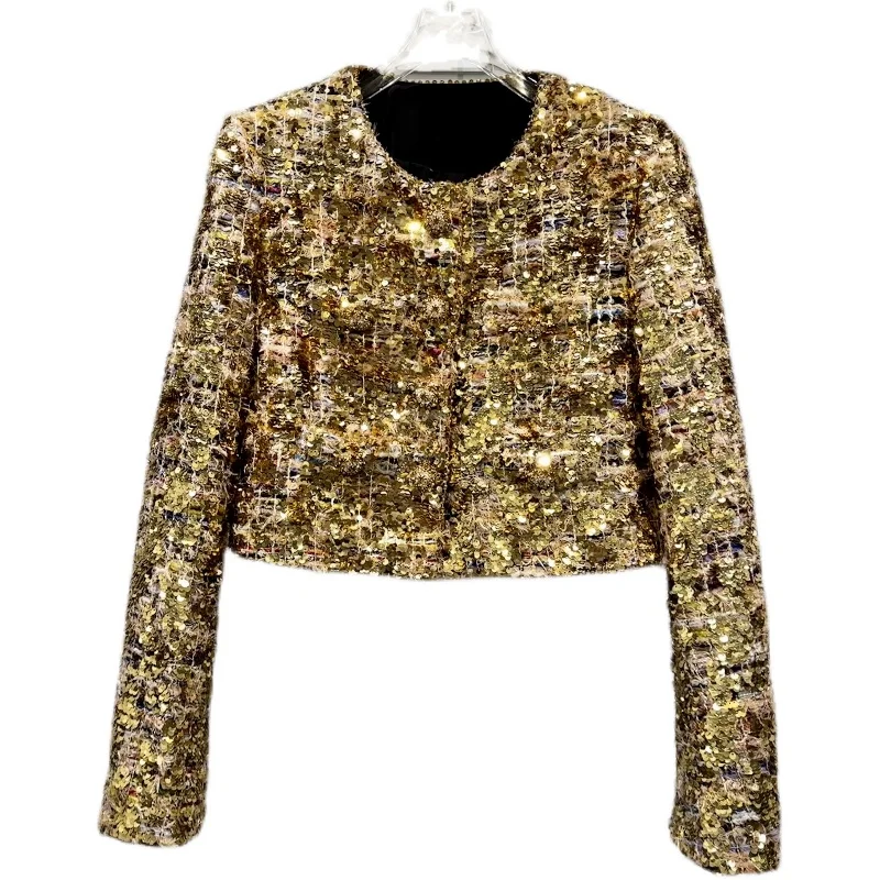 Gold Sequin Heavy Work ort Coat Women's Faion Sle Quilted Fabric round Ne Button Sve Long Sve Regular...
Gold Sequin Heavy Work ort Coat Women's Faion Sle Quilted Fabric round Ne Button Sve Long Sve Regular...